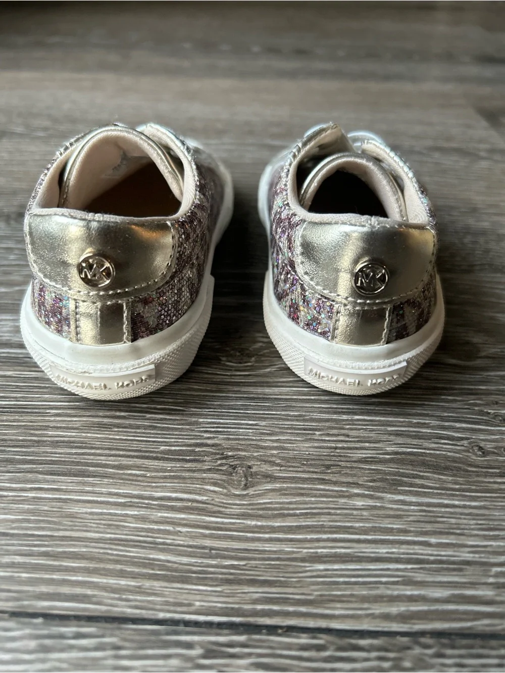 Michael Kors Kids Metallic Gold and Brown Logo Lace-Up Sneakers Size 7C